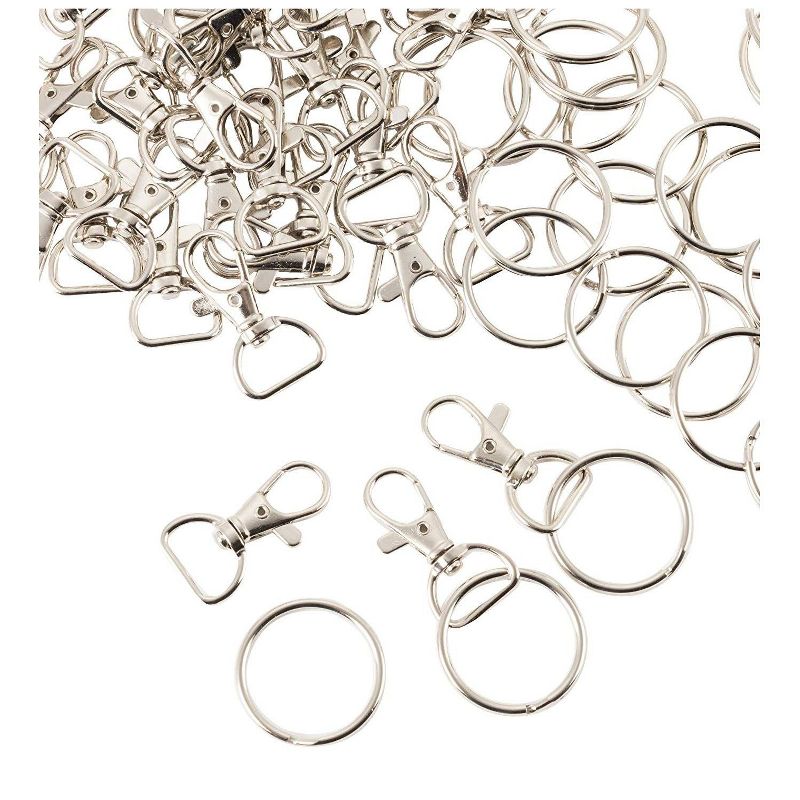 Juvale 150 Pack Metal Swivel D-Ring Lobster Clasps with Split Key Rings (1.5 inches)