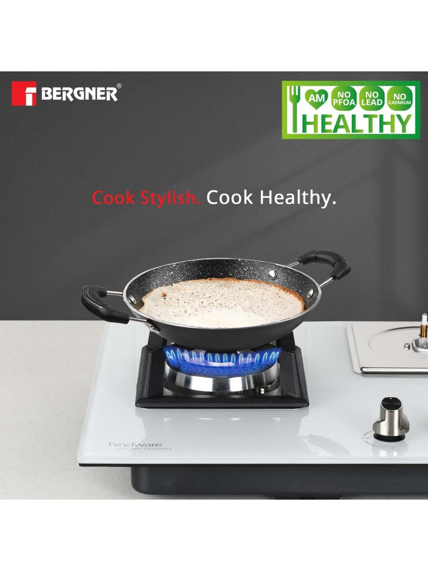 Bergner Black Aluminium Appachetty With Lid - Set of 1