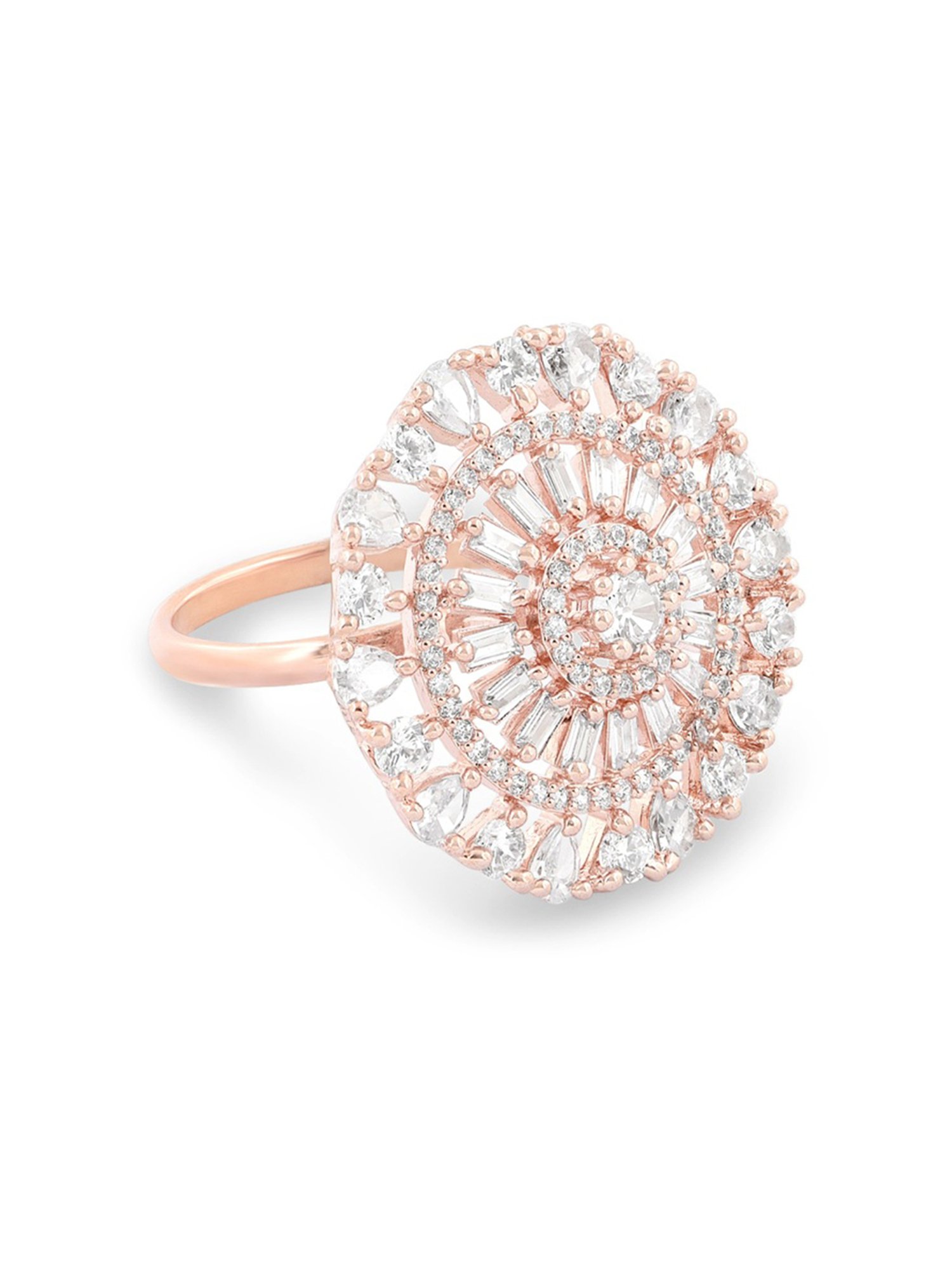 Zaveri Pearls Rose Gold Dazzling Cubic Zirconia Party Bling Statement Brass Ring-ZPFK15424