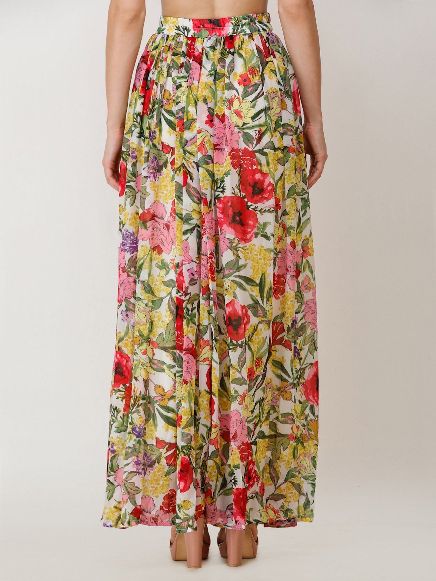 Scorpius Multicolor Georgette Floral Print Skirt