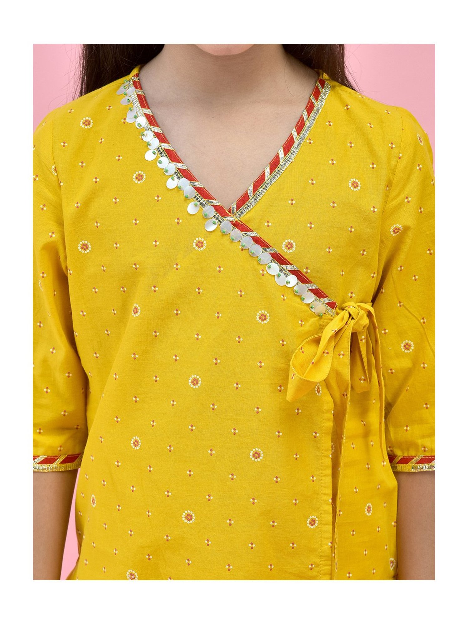 Juniper Girls Yellow Printed Kurta With Pants