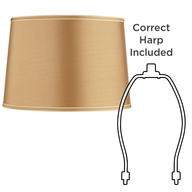 Springcrest Gold Medium Drum Lamp Shade with Gold Trim 14" Top x 16" Bottom x 11" High (Spider) Replacement with Harp and Finial