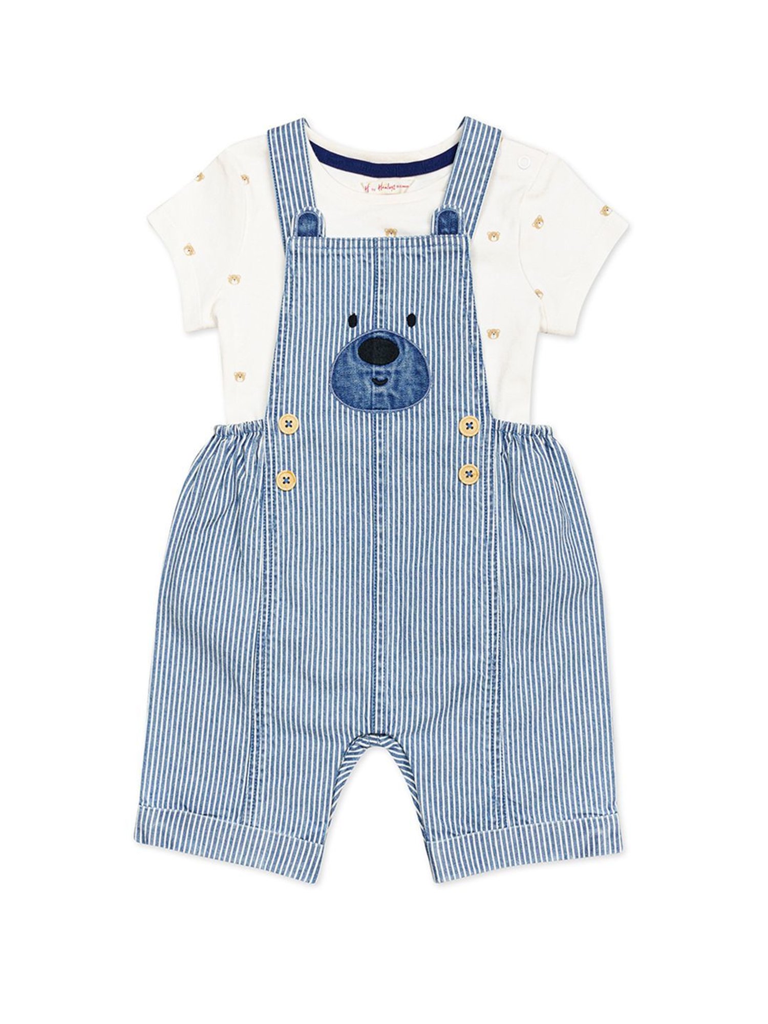 H by Hamleys Kids White & Blue Striped T-Shirt with Dungaree