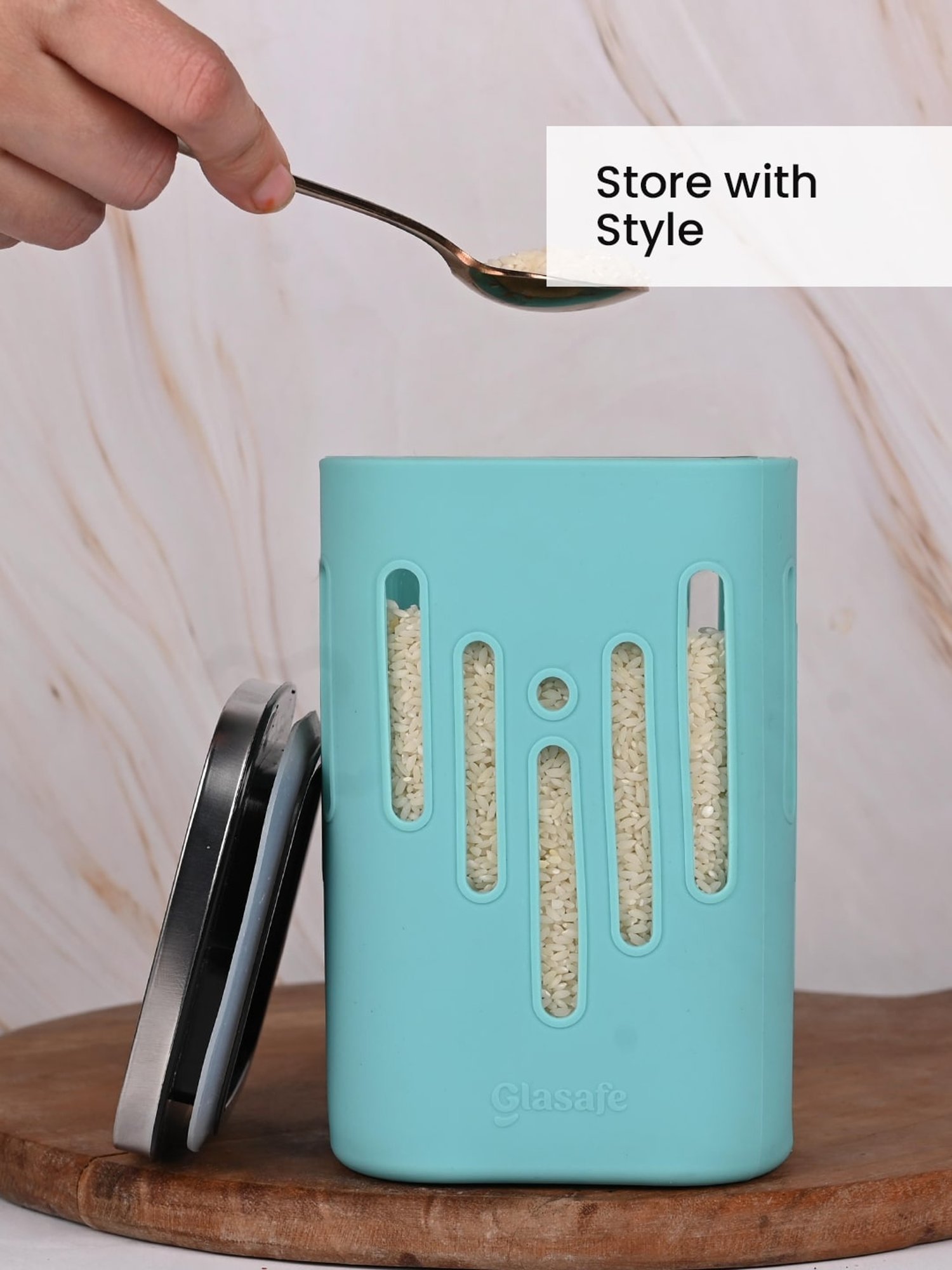 Glasafe 'O' Grip Mellow Green Borosilicate Containers - Set of 6 (1200ml)