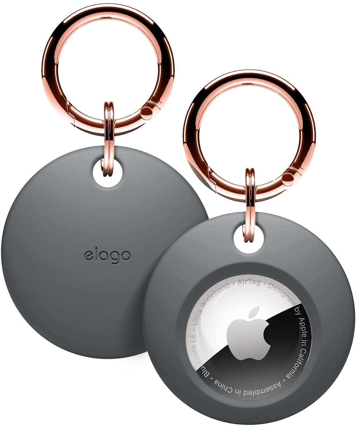 elago Basic Case Compatible with AirTag Keychain - Full Protection, Keychain Included, Slim and Simple Design, Premium Food Grade Silicone, Scratch-Free, Safe for Kids and Pets [Dark Gray]