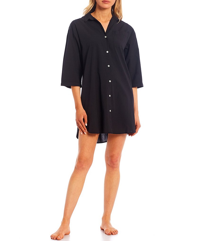 Papinelle Whale Beach Solid Woven Button-Front Sleepshirt