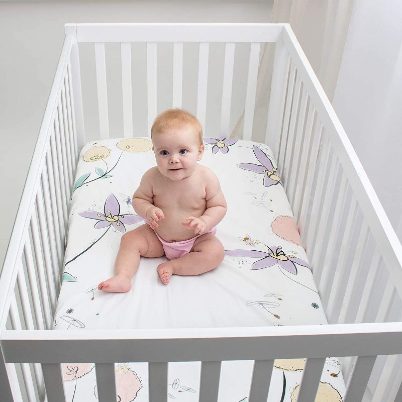 JumpOff Jo Fitted Crib Sheet - Cotton Crib Sheet for Standard Sized Crib Mattresses - Hypoallergenic and Breathable - 28 x 52 Inches - Fairy Blossoms