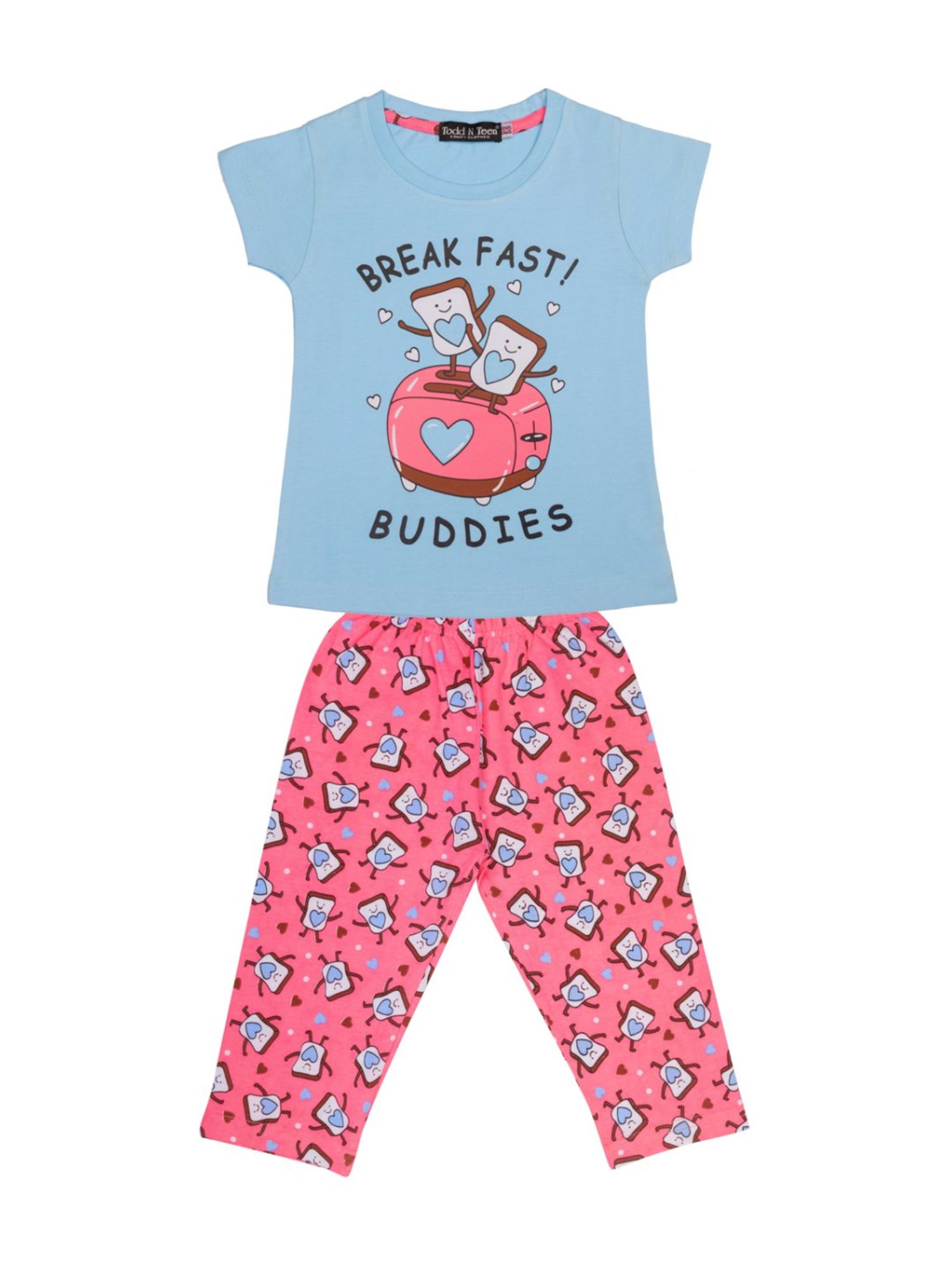Todd N Teen Kids Blue Cotton Printed T-Shirt & Capris