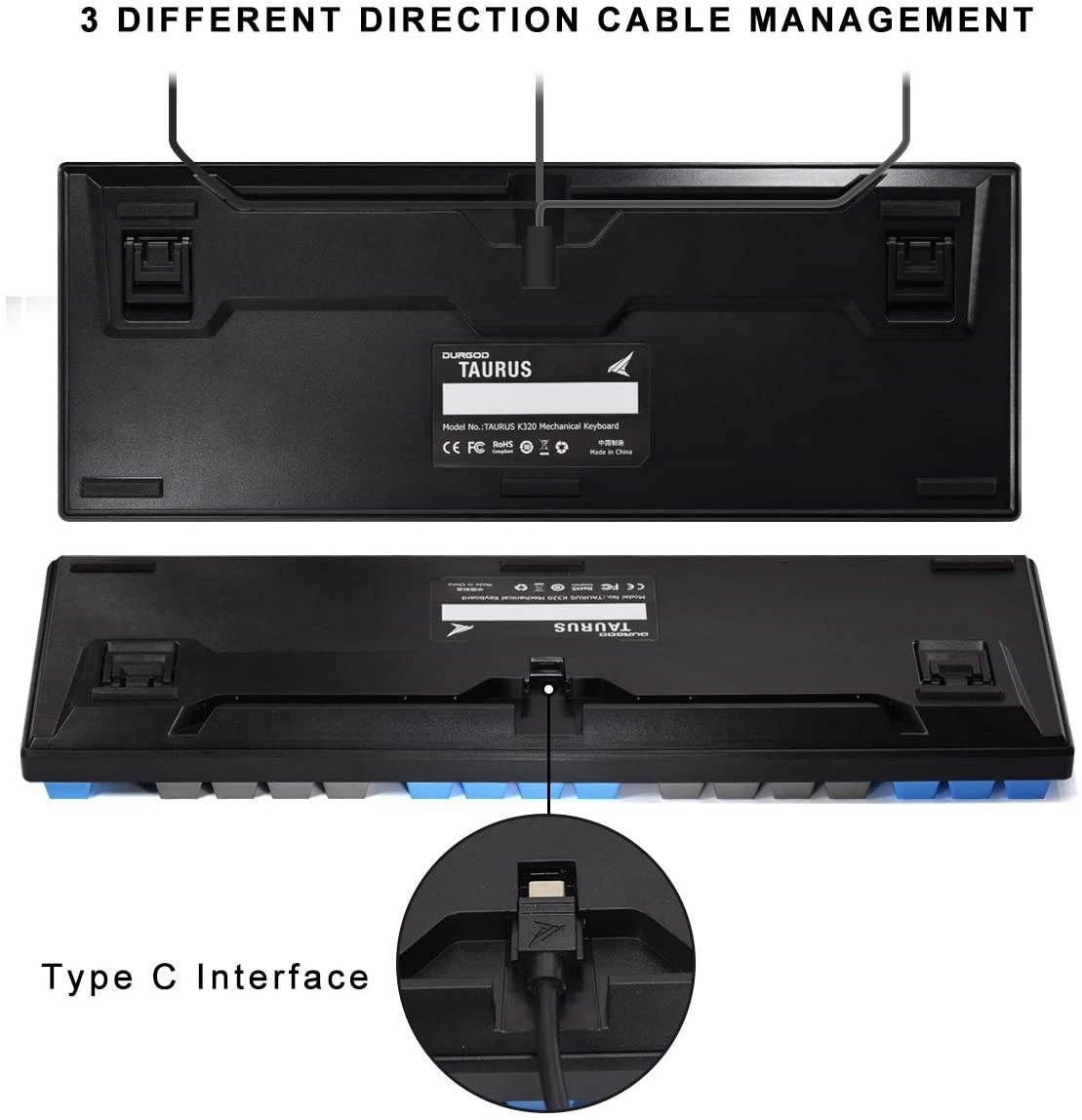 Durgod Taurus K320 TKL Wired Mechanical Gaming Keyboard - 87 Key - Double Shot PBT - NKRO - USB Type C (Cherry Brown,Black)
