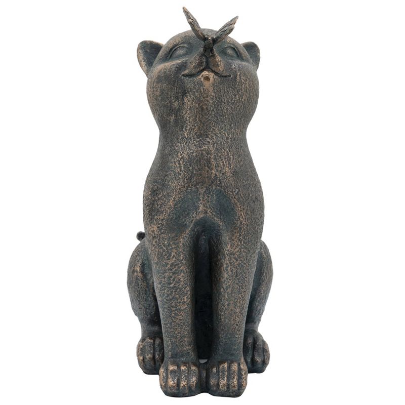 14" Resin Cat with Butterfly Figurine Bronze - Sagebrook Home