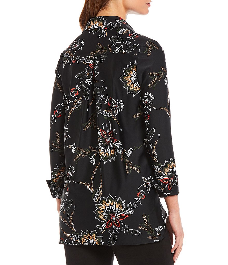 Jude Connally Hadley Melody Floral Print Jude Cloth 3/4 Roll-Tab Cuff Sleeve Point Collar Neck Tunic