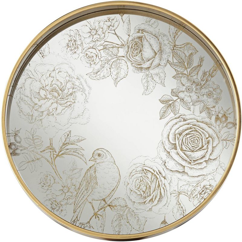 Dahlia Studios Floral Edge Painted Gold and White Round Decorative Tray