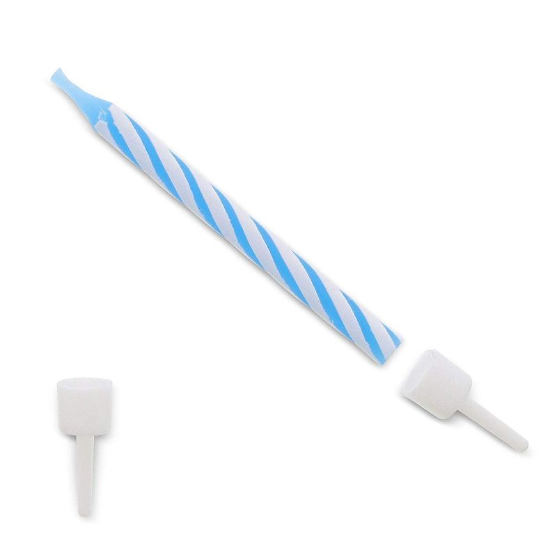 Blue Panda 96-Piece Letter O and Colored Stripes Birthday Cake Candles Set with Holders for Party Decorations