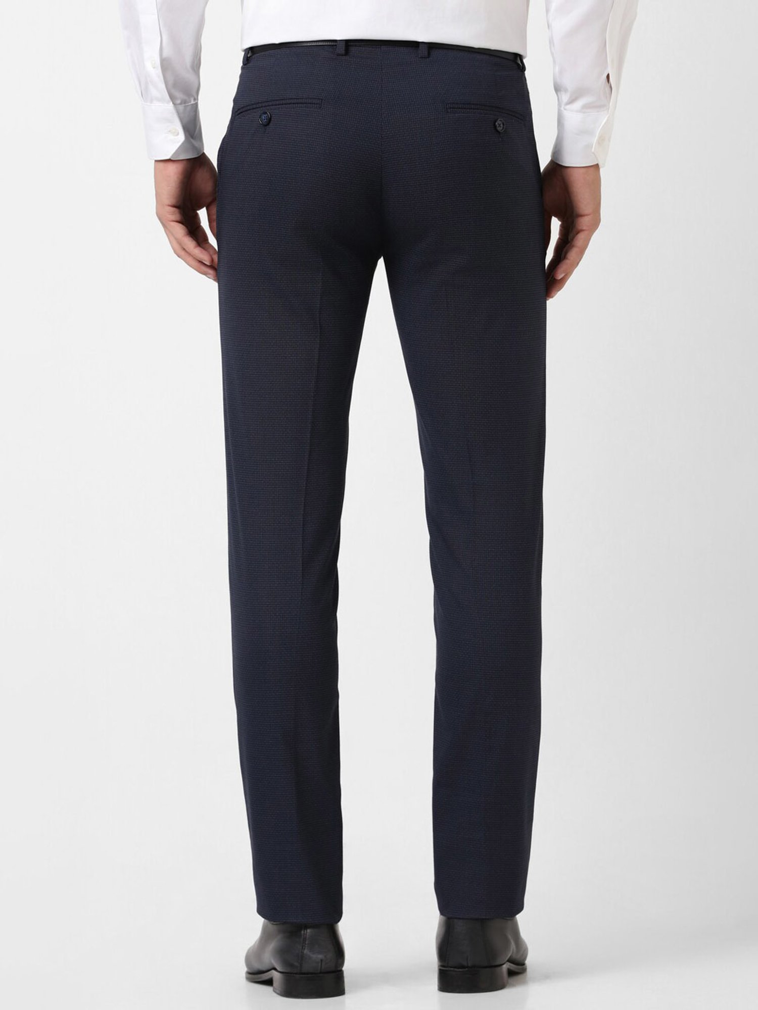 Peter England Navy Slim Fit Checks Trousers