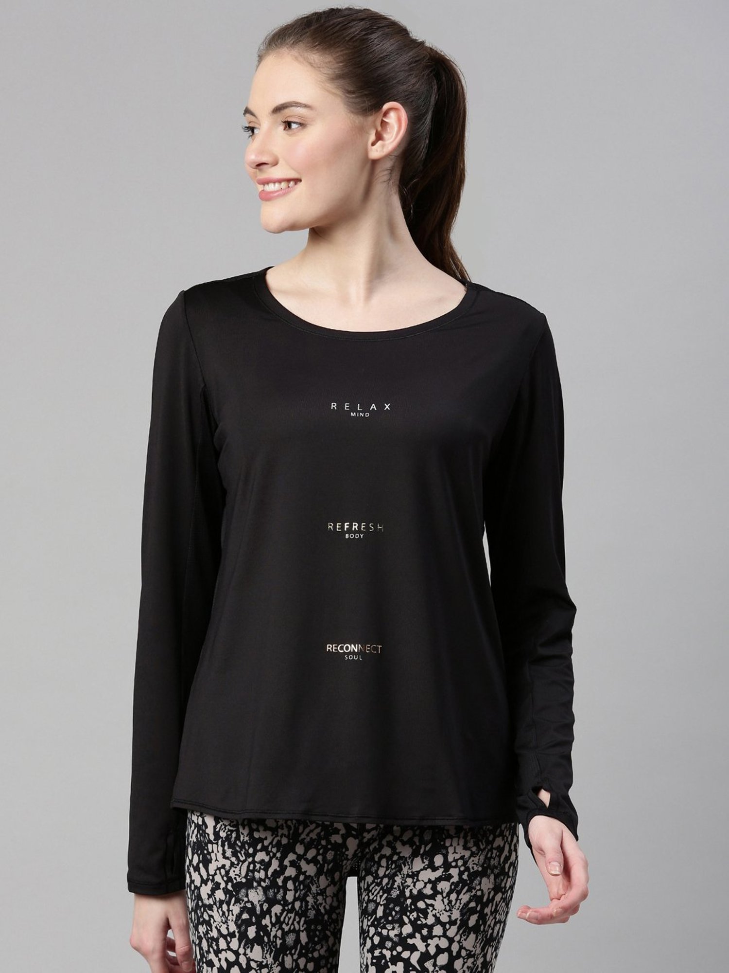 Enamor Black Graphic Print Sports T-Shirt