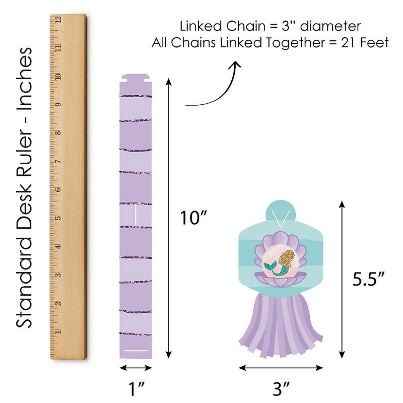 Big Dot of Happiness Let's Be Mermaids - 90 Chain Links and 30 Paper Tassels Decor Kit - Baby Shower or Birthday Party Paper Chains Garland - 21 feet