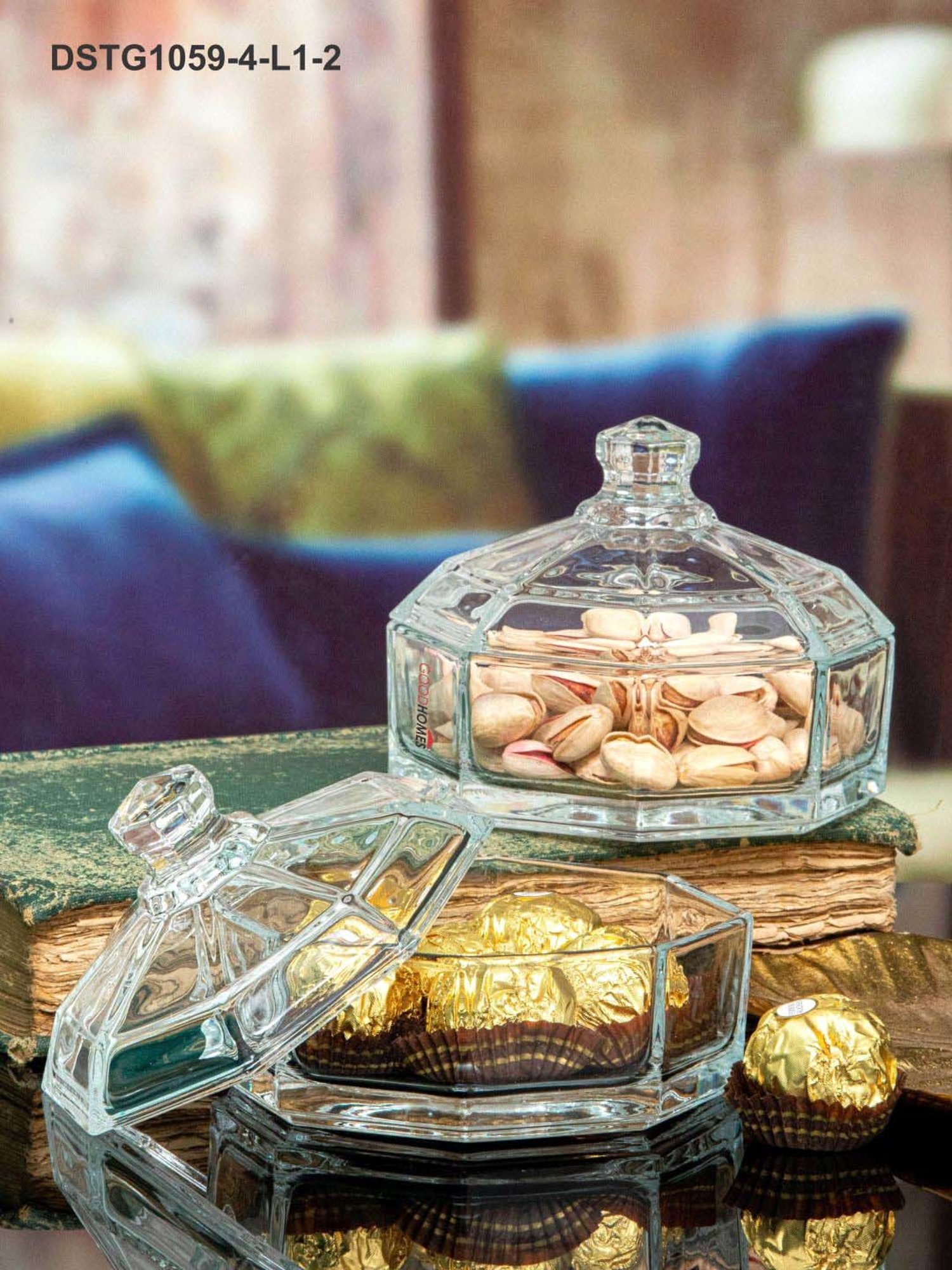 Goodhomes Transparent Glass Candy Jar (0.28 L) - Set of 2