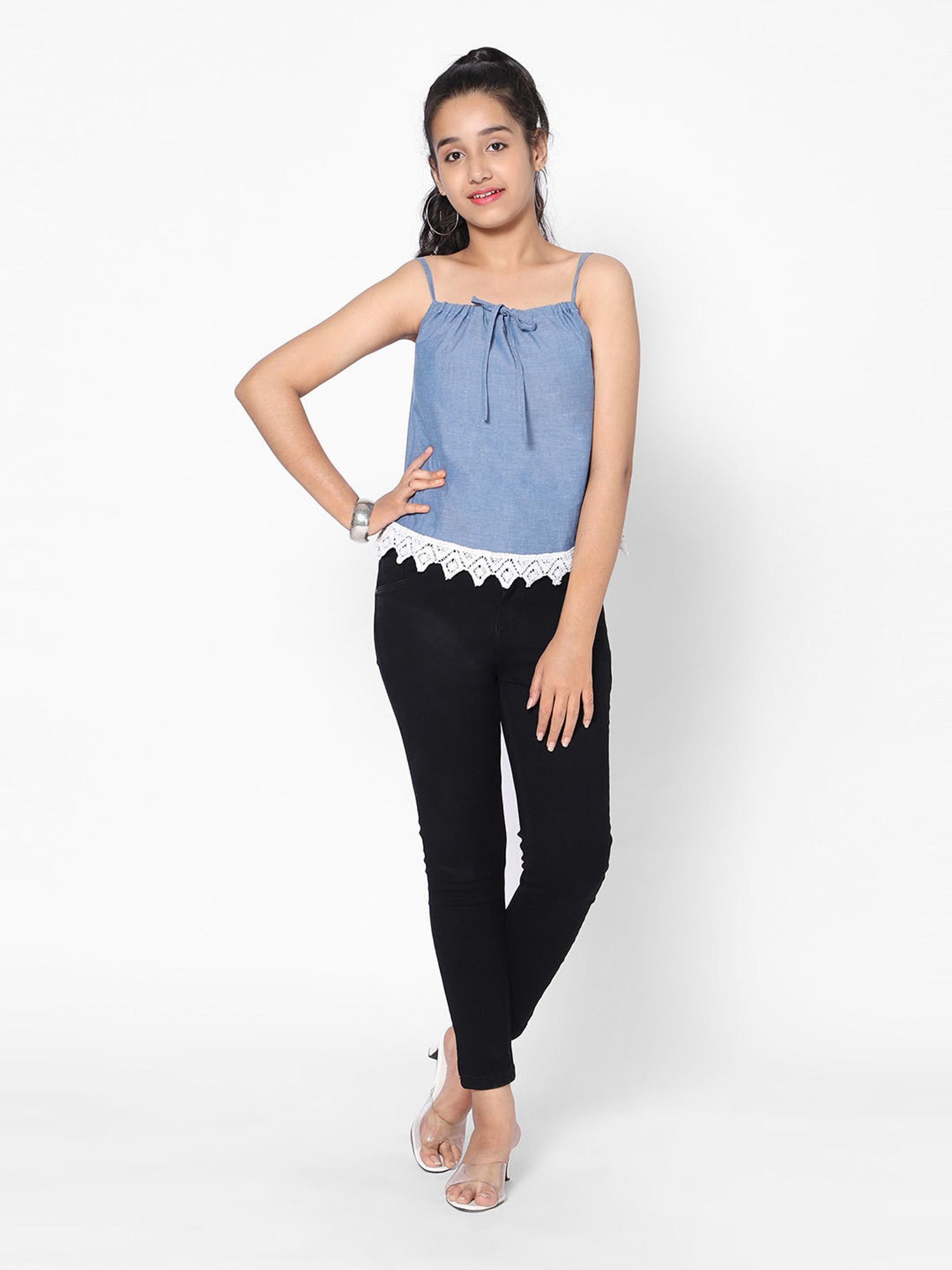 TeenTrums Girls Blue Lace Top