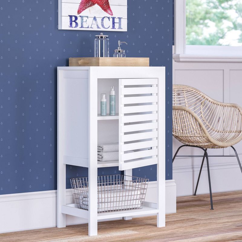 Slatted Single Door Cabinet with Open Shelf White - RiverRidge Home