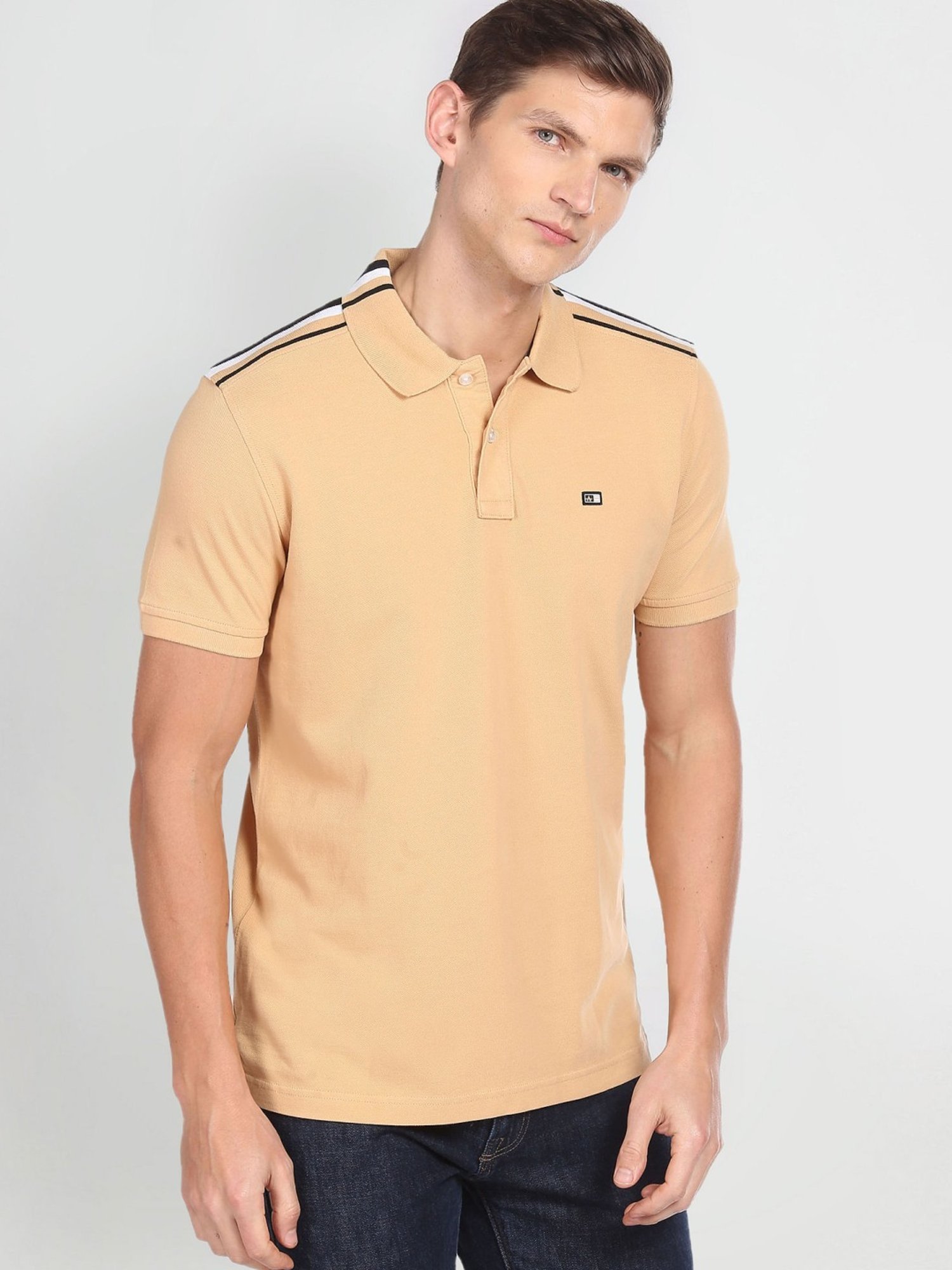 Arrow Sport Beige Cotton Regular Fit Polo T-Shirt