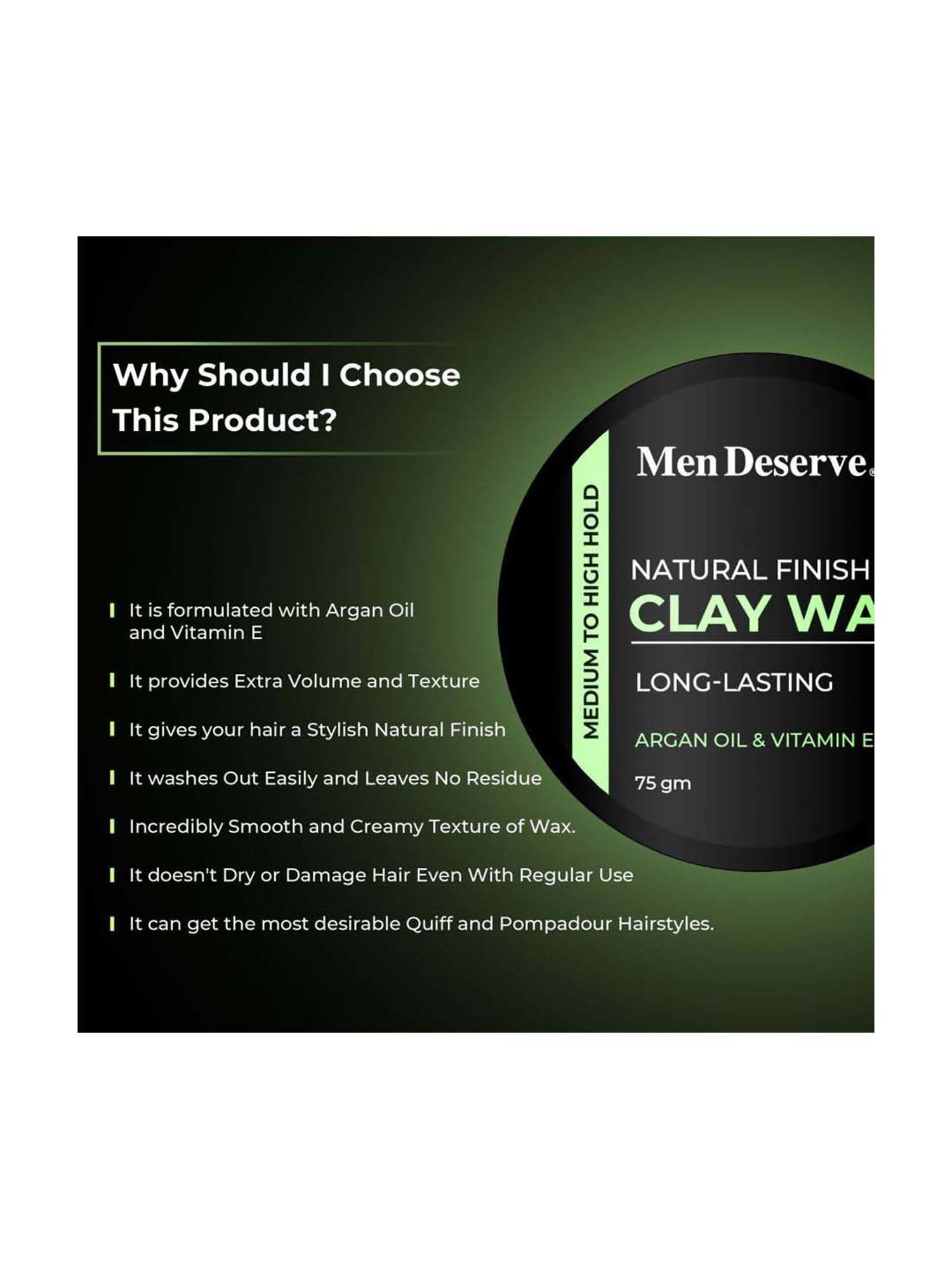Men Deserve Natural Finish Hair Clay Wax - 75 gm