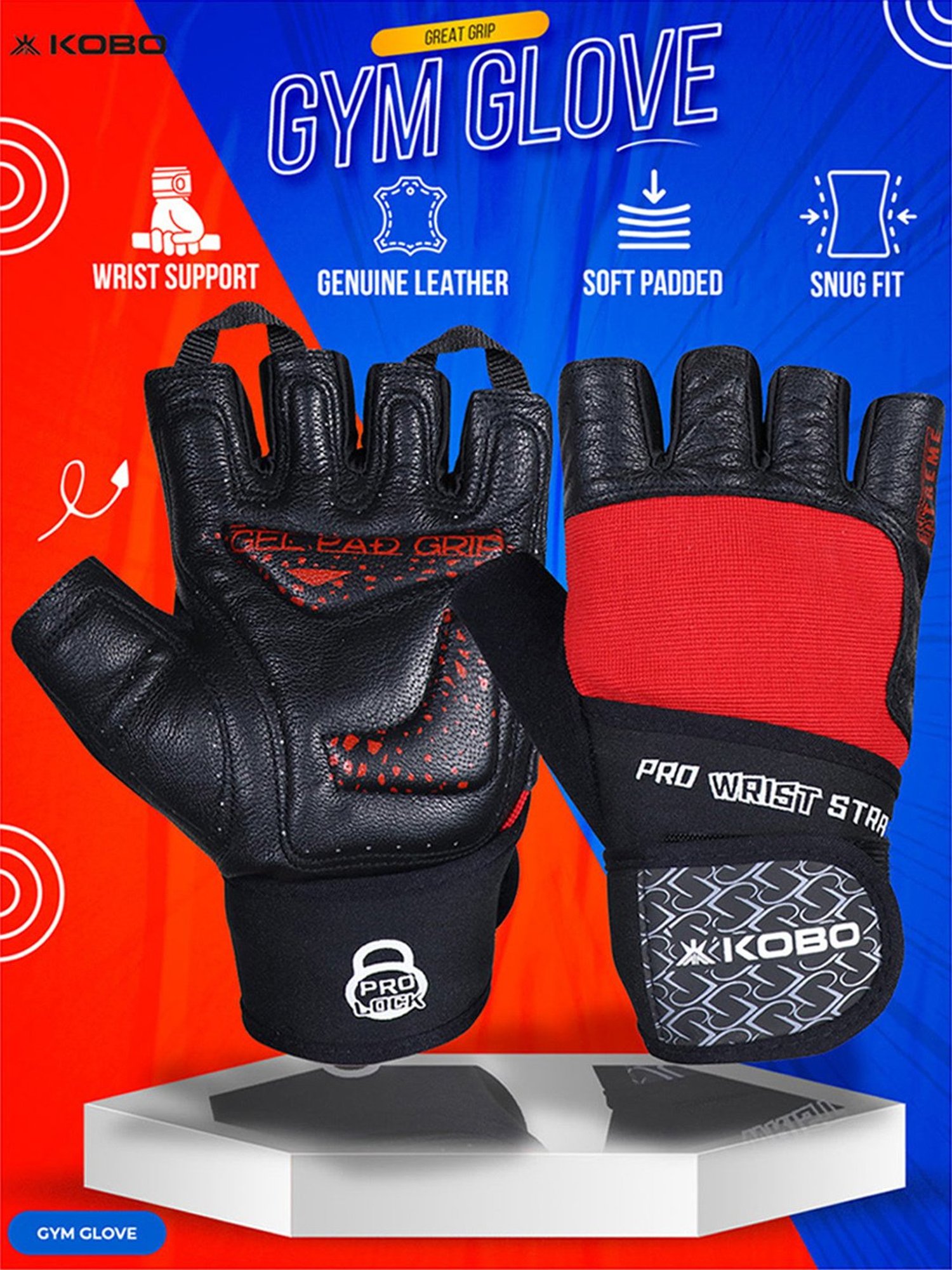 Protoner Gym Gloves with Padded Palm and Wrist Support (Black)