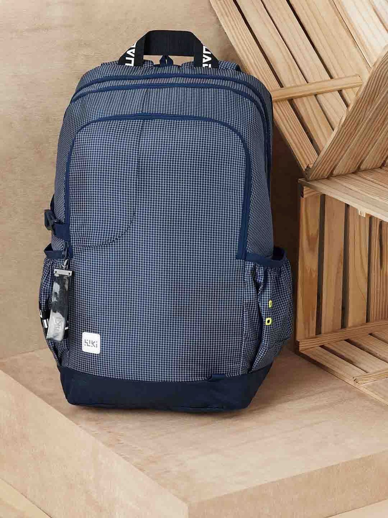 Wiki Back to School Squad 3 Navy Polyester Checks Backpack - 34 Ltrs