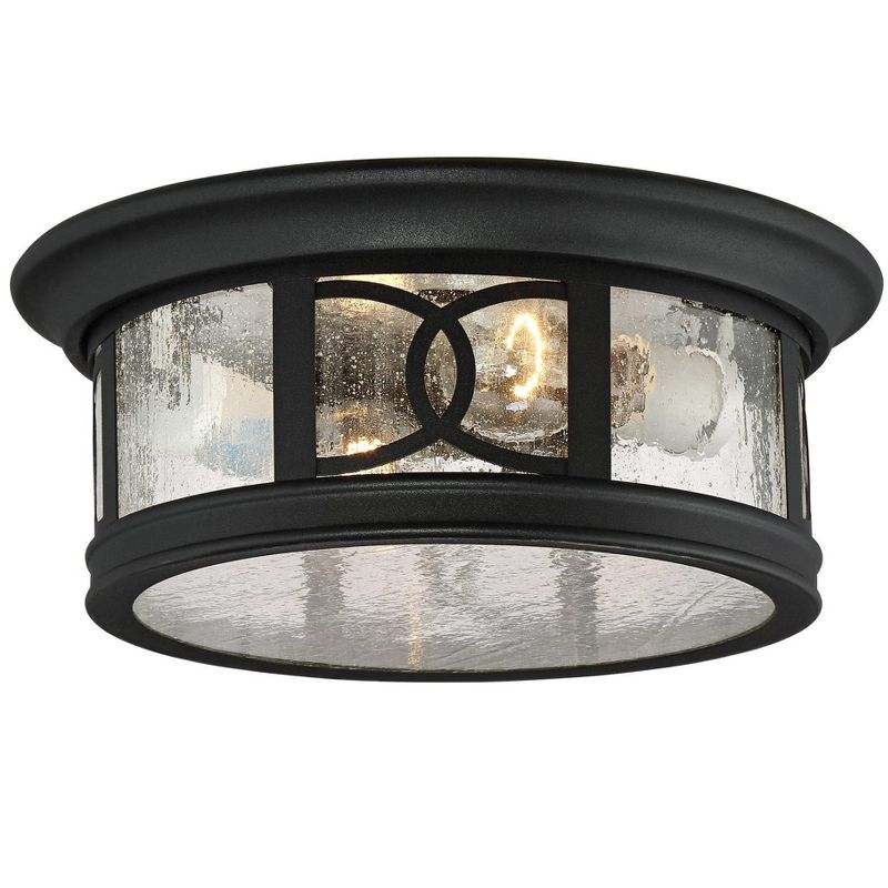 John Timberland Outdoor Ceiling Light Fixture Black 12" Seedy Glass for Exterior House Porch