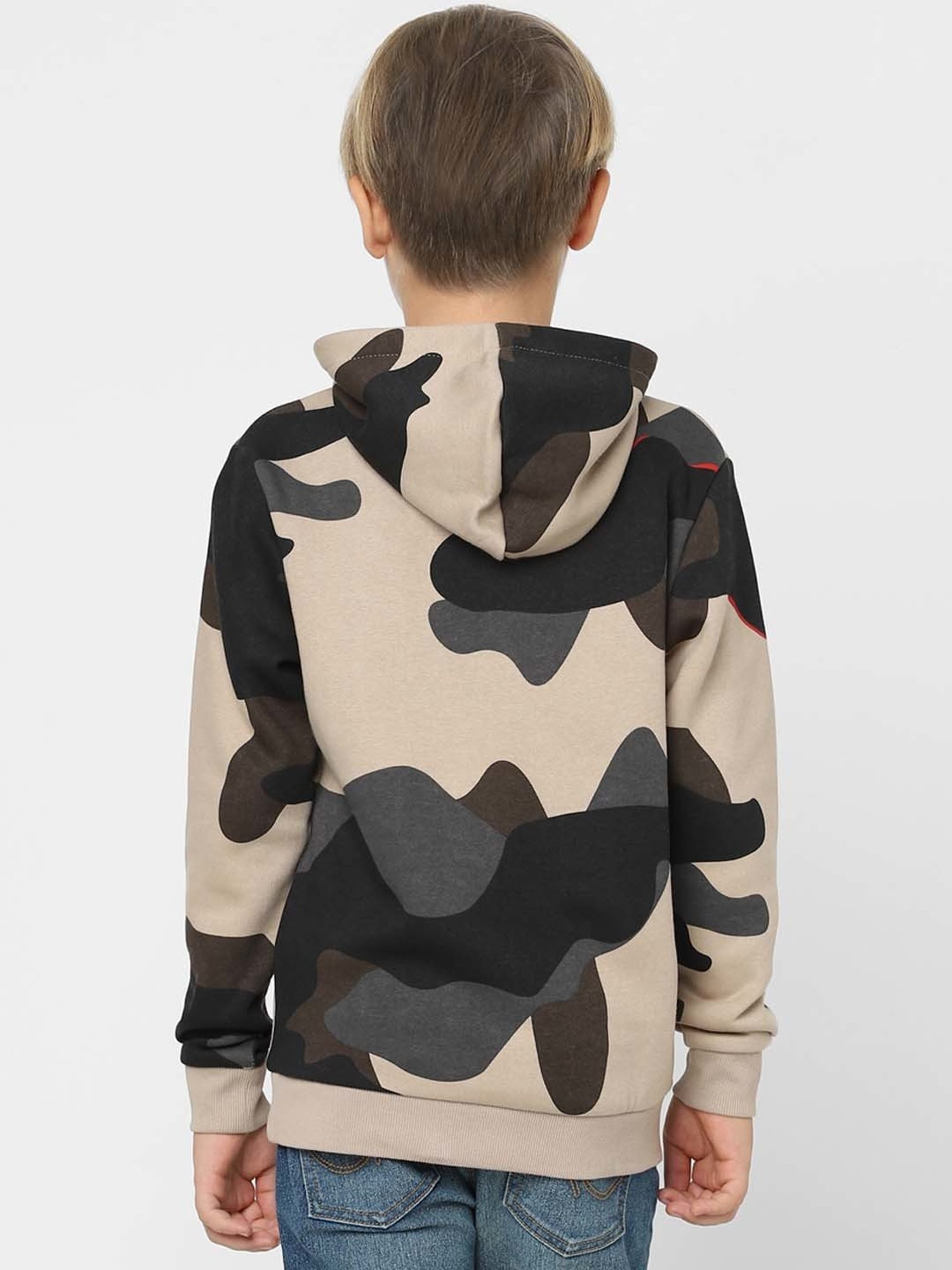 Jack & Jones Junior Beige & Teal Blue Cotton Camouflage Full Sleeves Sweatshirt