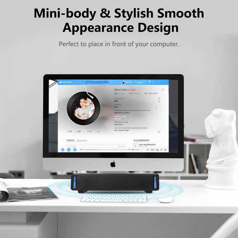 Jeecoo A50 Stereo Computer Speakers, Wired Desktop Speakers, USB Powered Computer Sound Bar for PC Laptop