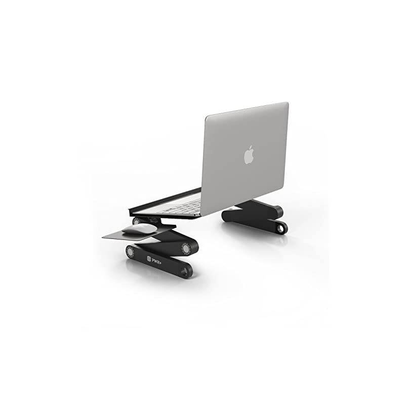 Table Stand Adjustable Riser: Portable with Mouse Pad Fully Ergonomic Mount Ultrabook MacBook Gaming Notebook Light Weight Aluminum Black Bed Tray Desk Book Fans Up to 17 inch