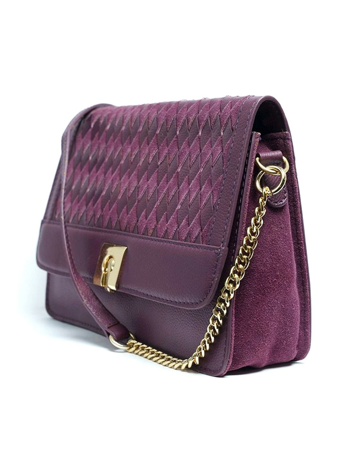 RI2K London Purple Leather Medium Textured Cross Body Bag