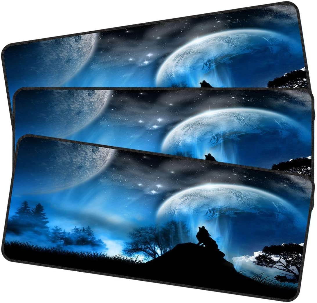 Large Gaming Mouse Pad with Nonslip Base|Extended XXL Size, Heavy|Thick, Comfy, Waterproof & Foldable Mat for Desktop, Laptop, Keyboard, Consoles & More|Enjoy Precise (Wolf 3pcs)