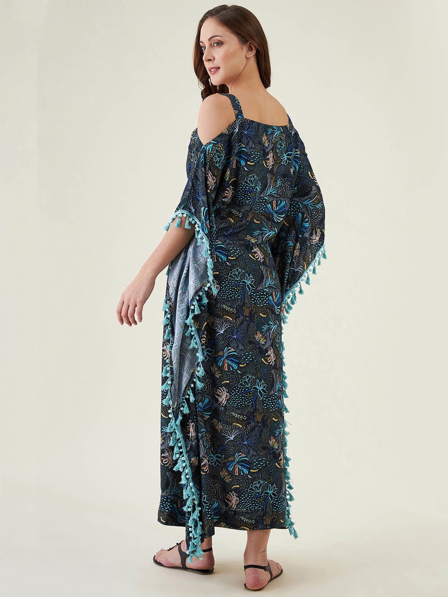 The Kaftan Company Navy Printed Kaftan Cover Up