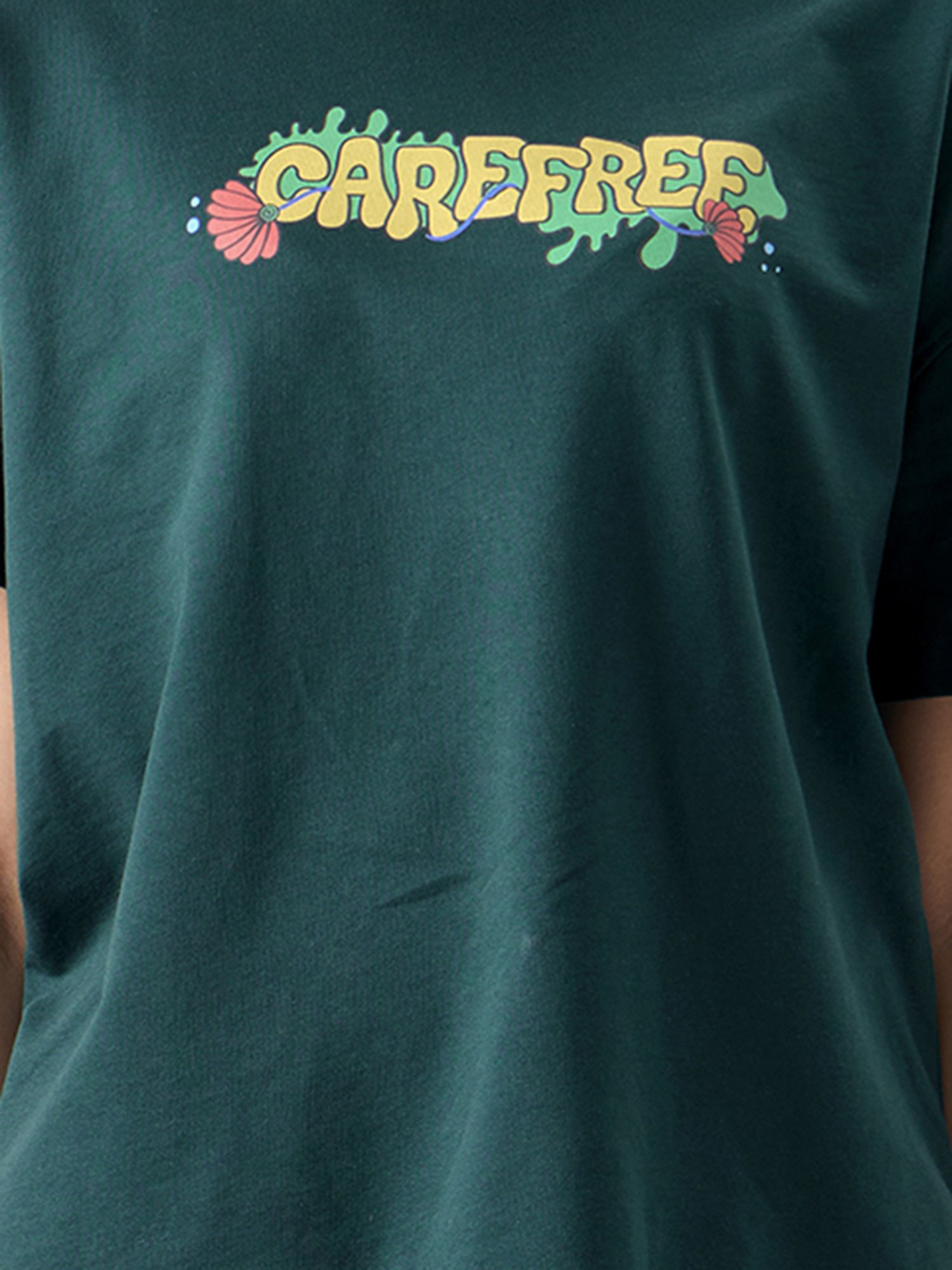 The Souled Store Dark Green Cotton Graphic Print Oversized T-Shirt