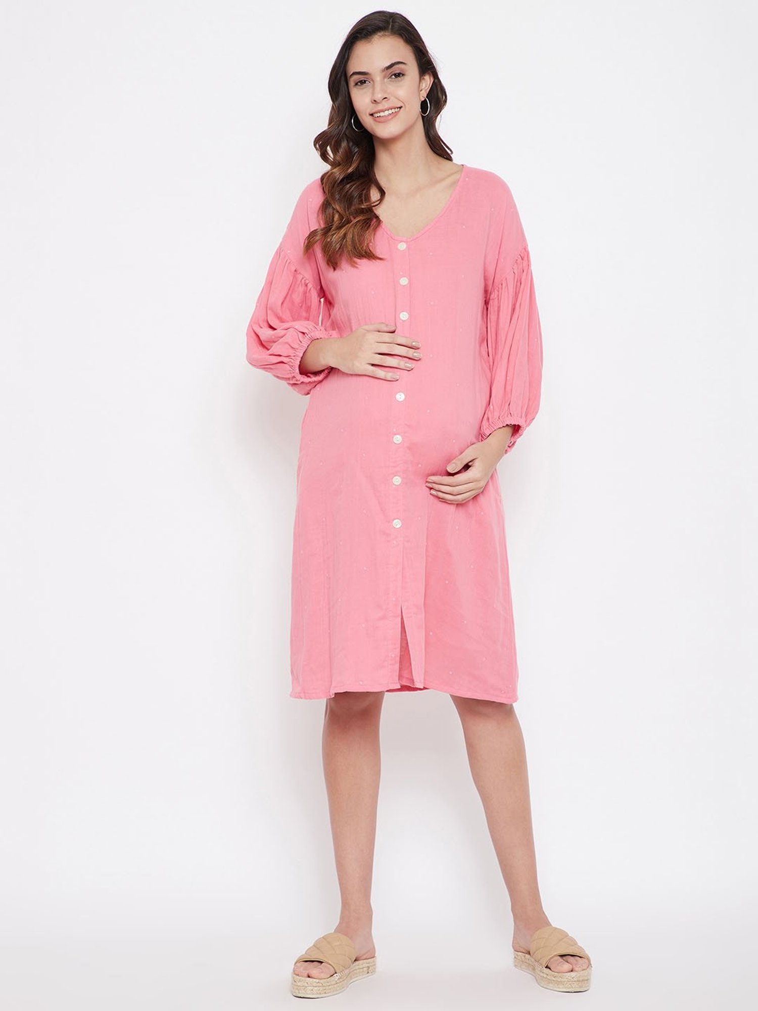 The Kaftan Company Pink Polka Dot Maternity Kaftan Dress
