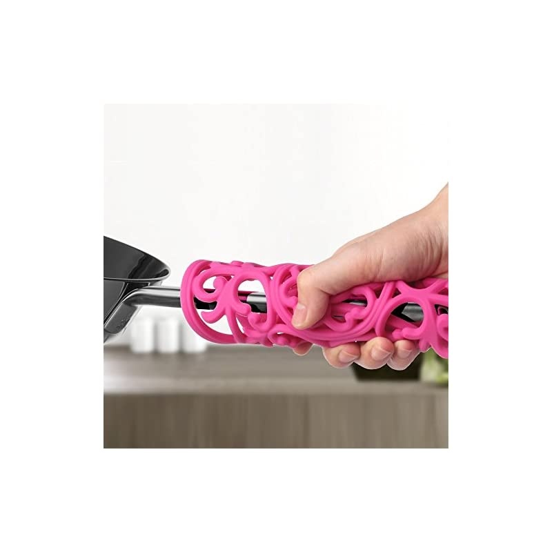 3 Set Silicone Multi-Use Intricately Carved Trivet Mat - Insulated Flexible Durable Non Slip Coasters (Black)