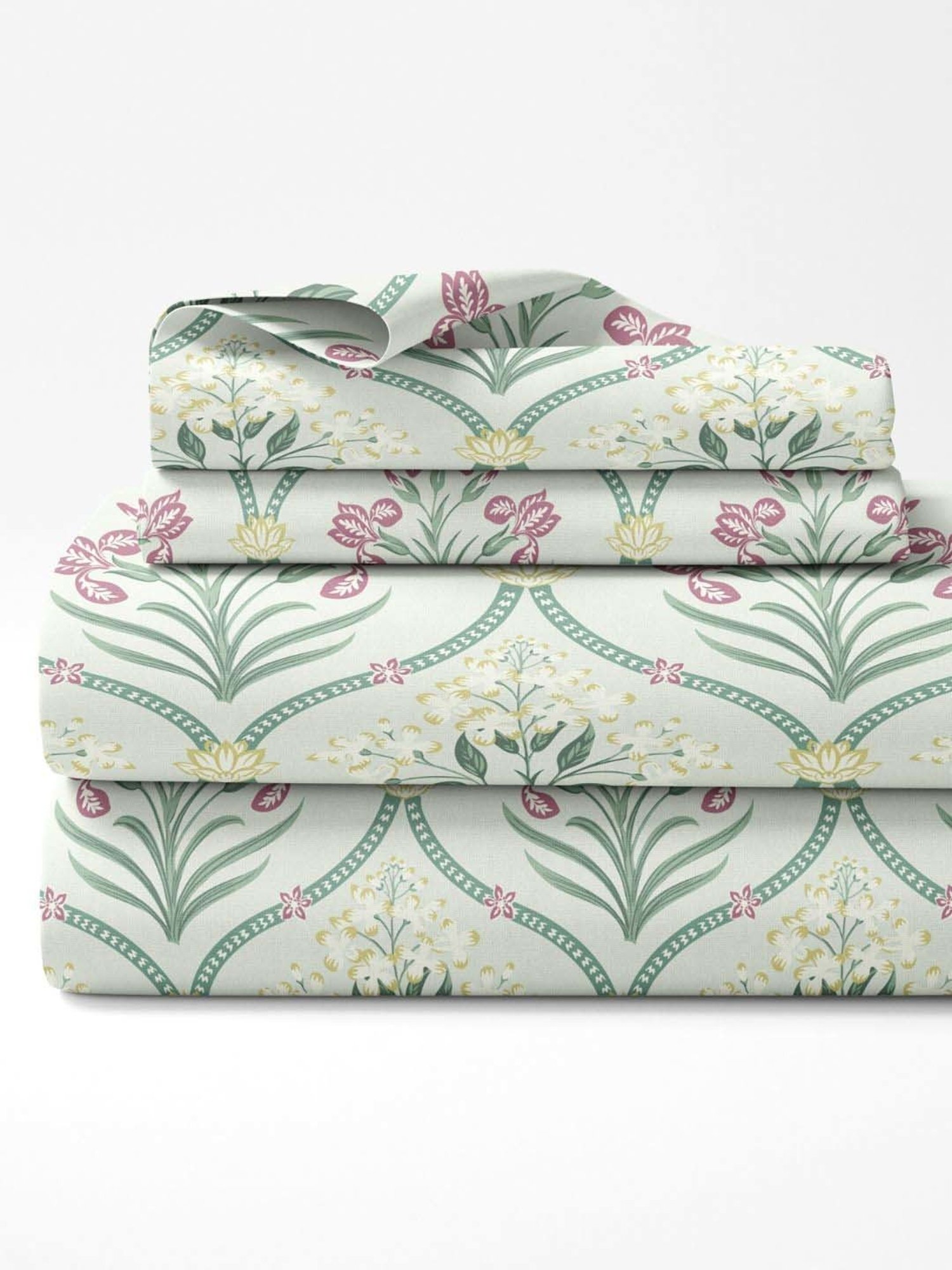 Haus & Kinder Cotton 186 TC Green Blossom Printed Double Bedsheet with 2 Pillow Covers