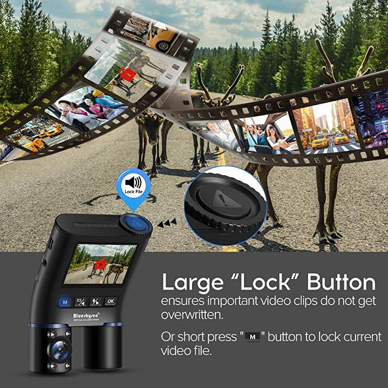 B2W 1080P HD Dash Cam Dual Rotatable Front and Cabin Car Dashcam Driving Recorder Camera with IR-Cut Filter IR Night Vision Views 2'' Screen 32GB SD Card for Uber Lyft Driver