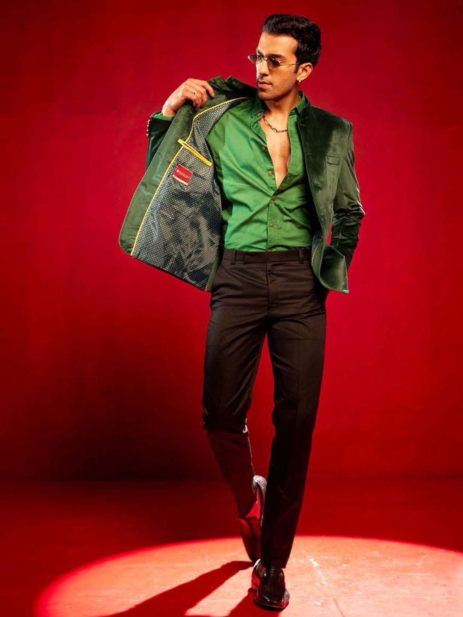 Vastramay Green Regular Fit Ethnic Blazer