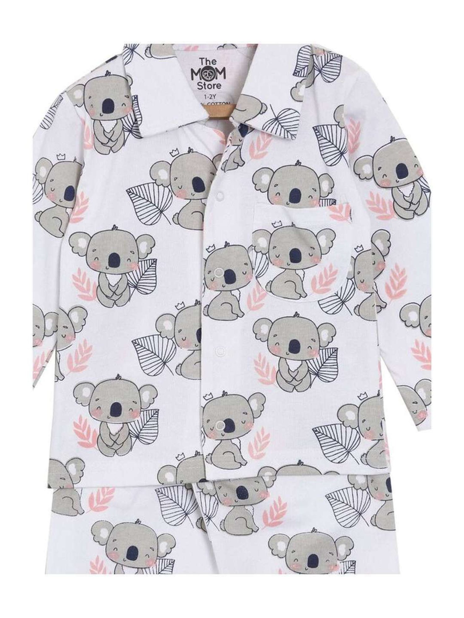 The Mom Store Boys White & Grey Cotton Printed Full Sleeves Shirt Set