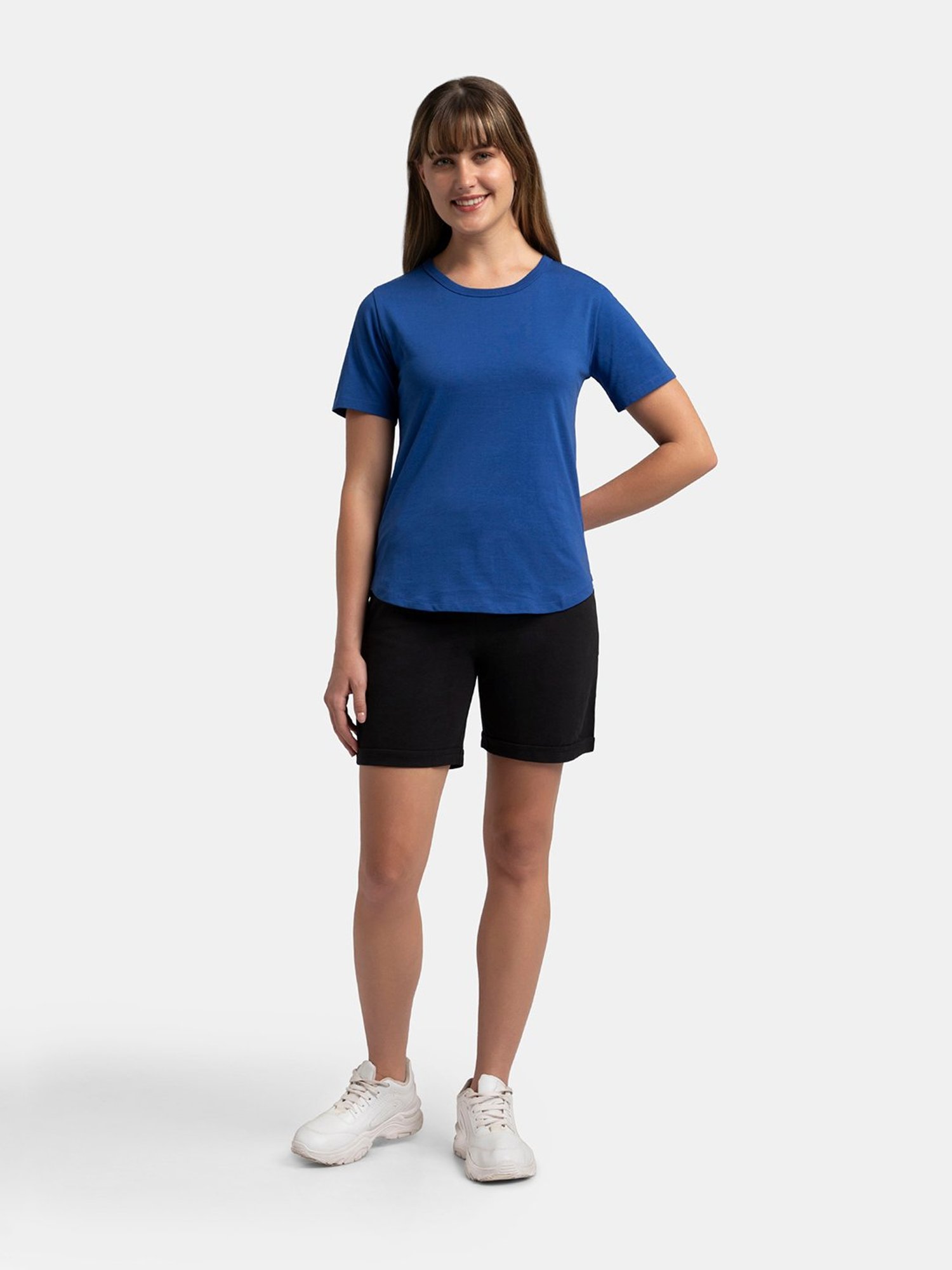 Jockey AW88 Women's Super Combed Cotton Rich Relaxed Fit Solid Curved Hem Styled Half Sleeve T-Shirt