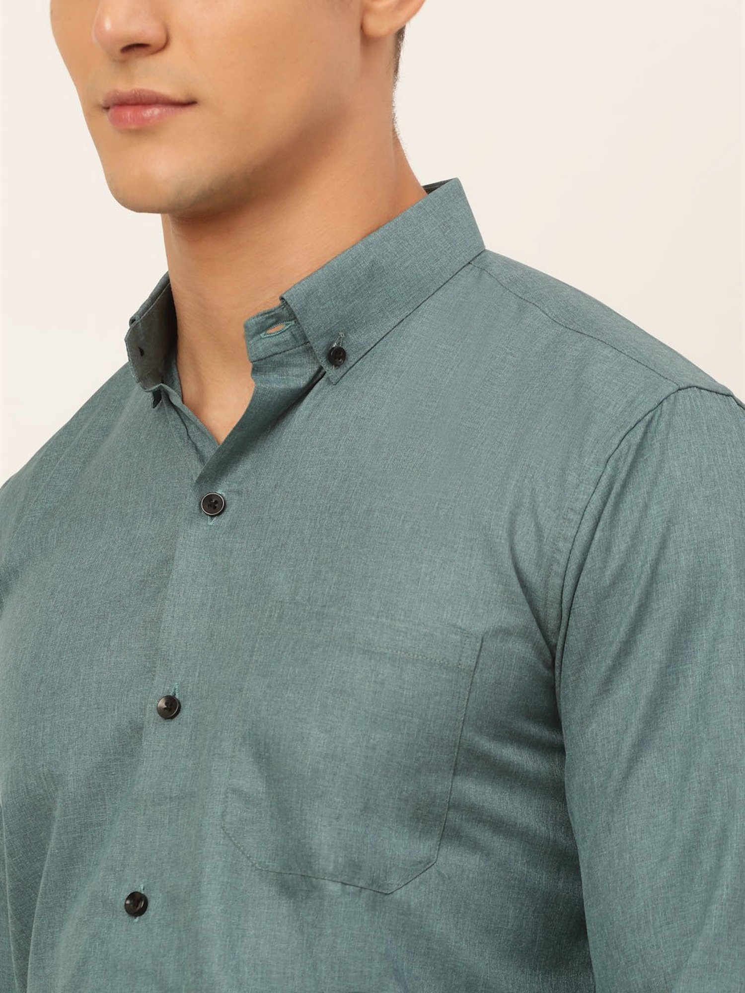 Jainish Olive Green Cotton Regular Fit Shirt