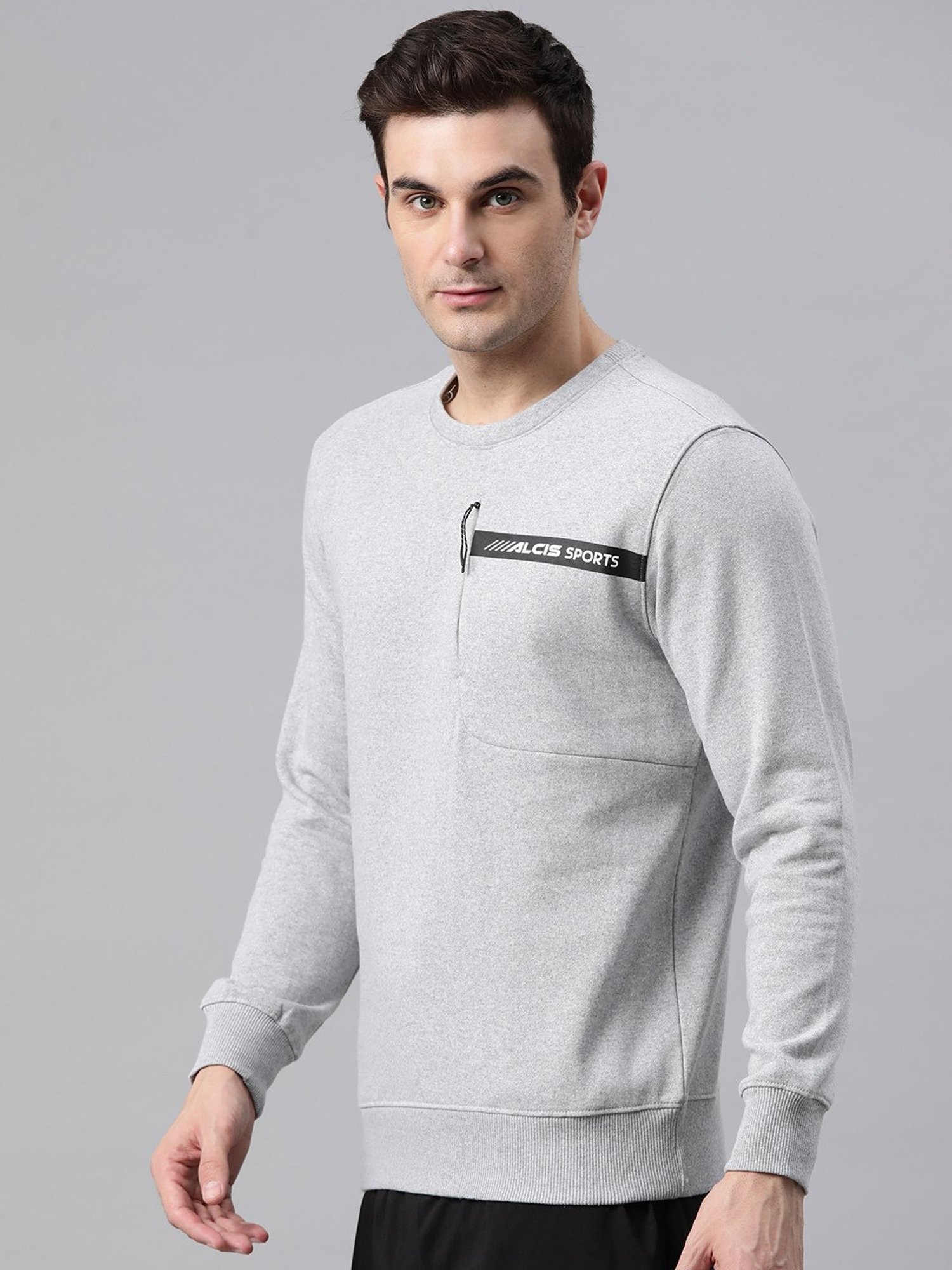 ALCIS Light Grey Regular Fit Printed Sweatshirt