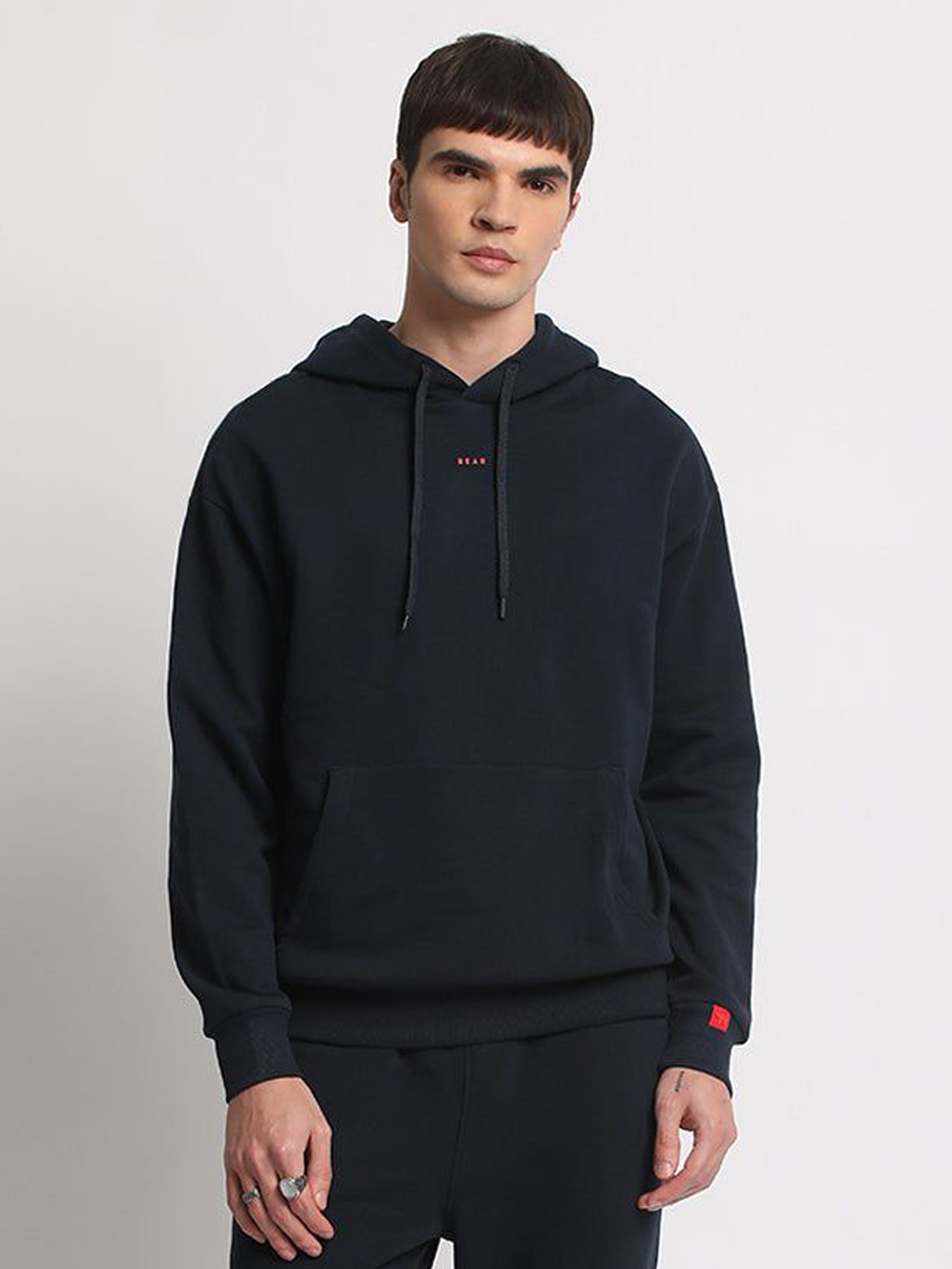 The Bear House Blue Cotton Regular Fit Hooded Sweatshirt