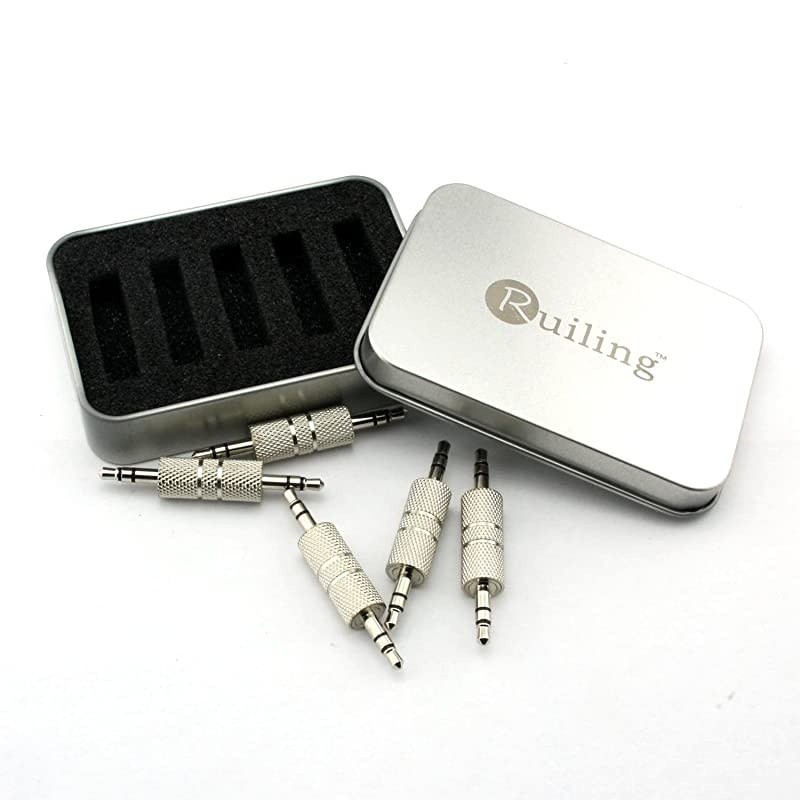 5PCS 35mm Jack to 35mm Audio Male Adapter ConnectorsSilver