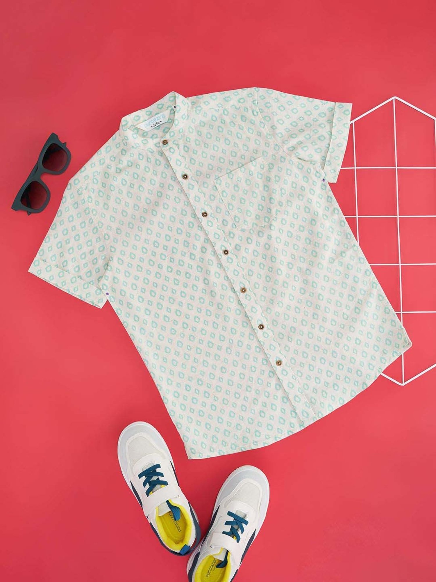 Indus Route by Pantaloons Kids Snow White Cotton Printed Shirt