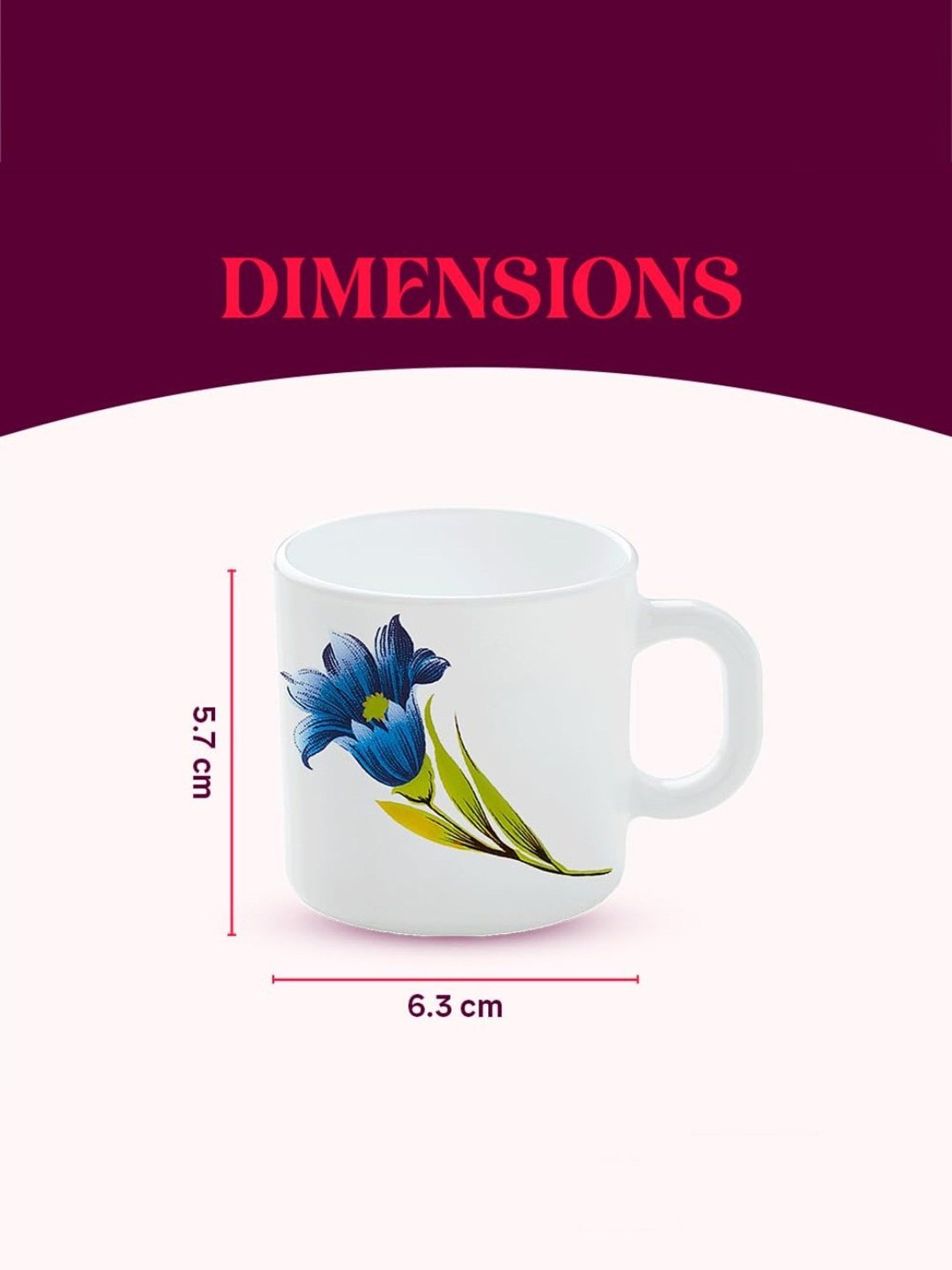 Larah by Borosil White Ceramic Opalware Mug - Set of 6 160ml