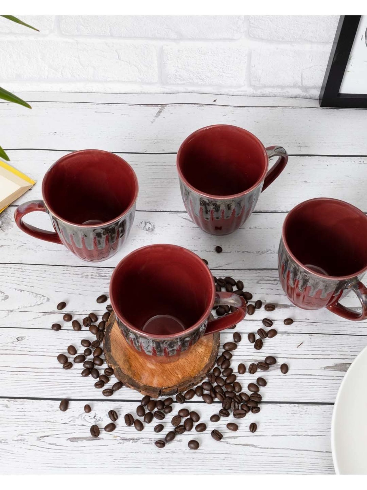 Homesake 'Altered Glaze Latte Melon' Red & Grey Ceramic Mug (0.26 L) - Set of 4