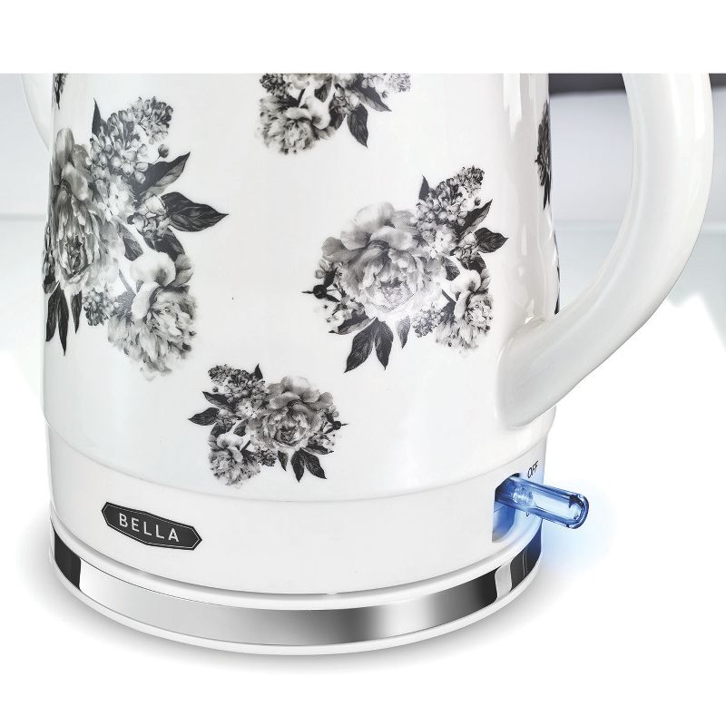 Bella 14746 Stylish 1.5 Liter 1350 Watt Long Neck Spout Ceramic Cordless Electric Kettle with 360 Degree Swivel Base, Black Floral